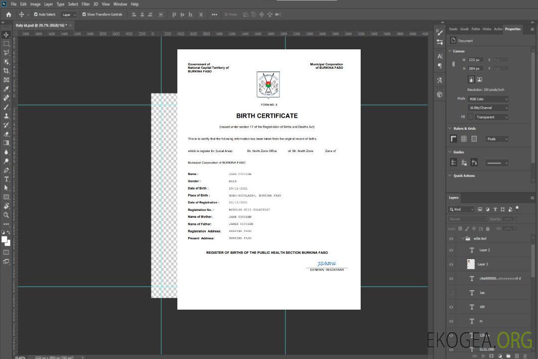 Modèle Word et PDF d'acte de naissance du Burkina Faso template